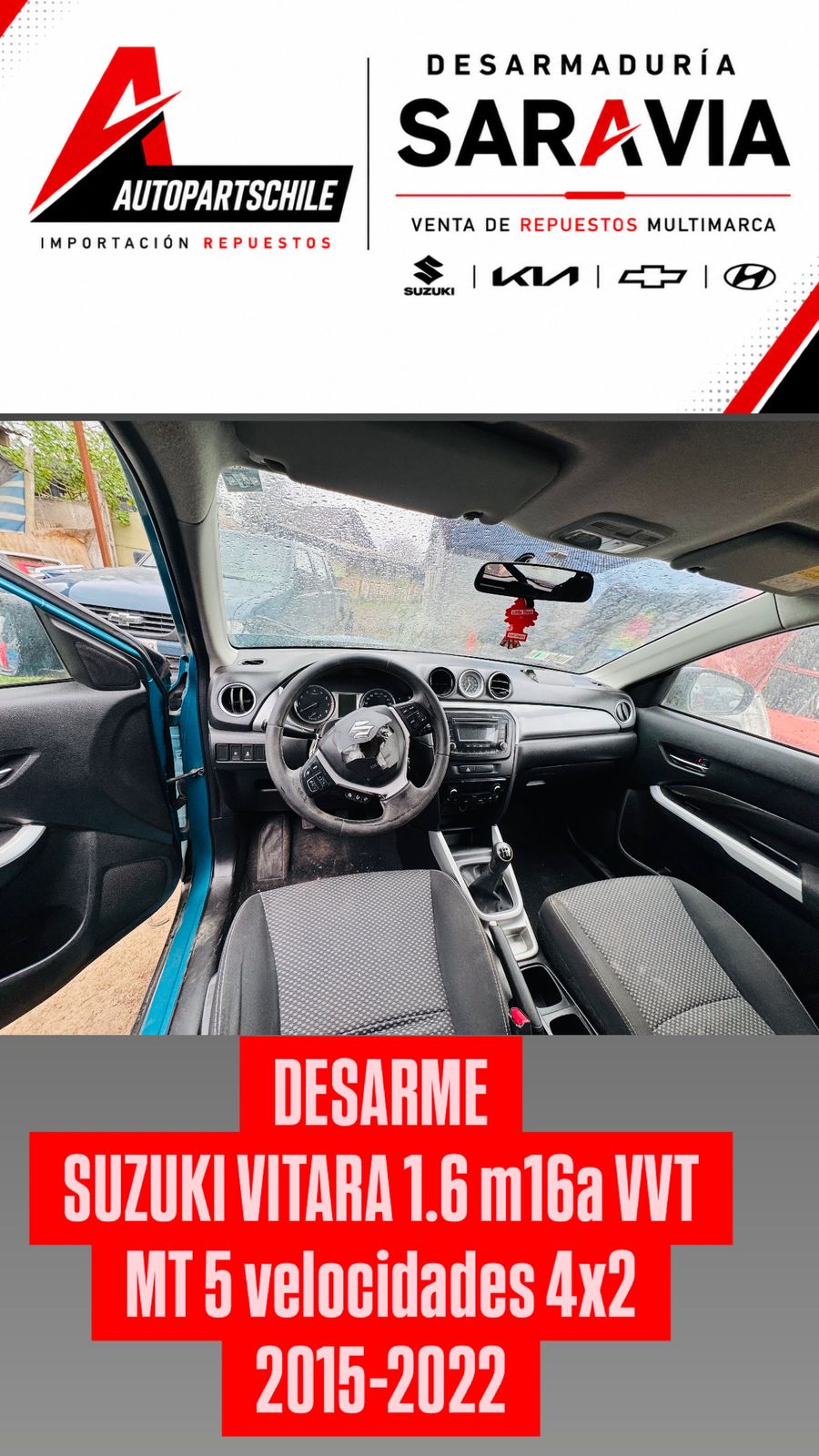 Suzuki Vitara 1.6 azul, interior delantero y tablero