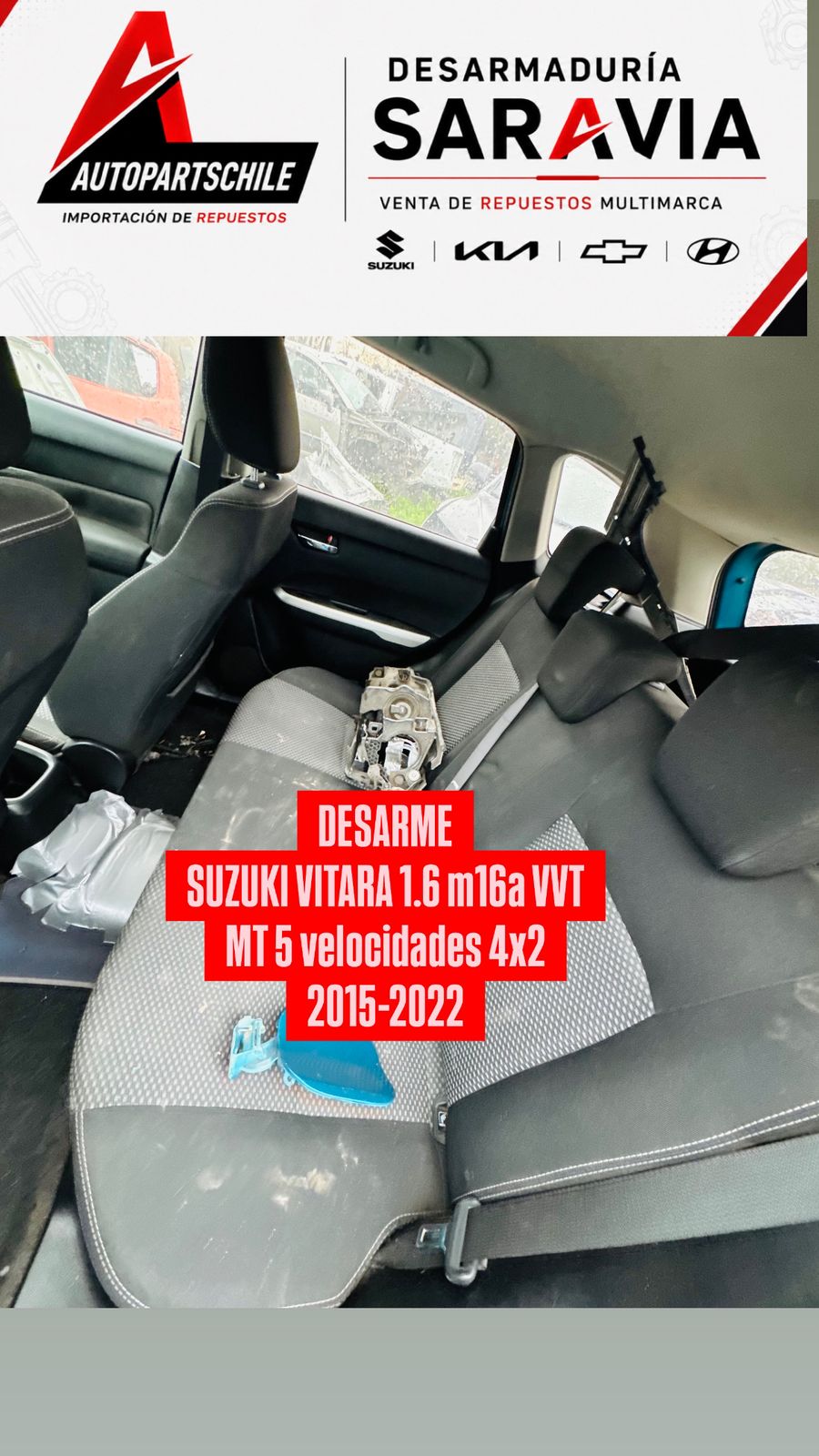 Suzuki Vitara 1.6 azul, interior trasero