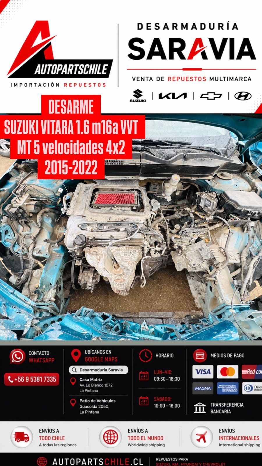 Suzuki Vitara 1.6 azul, motor M16A con daño de choque