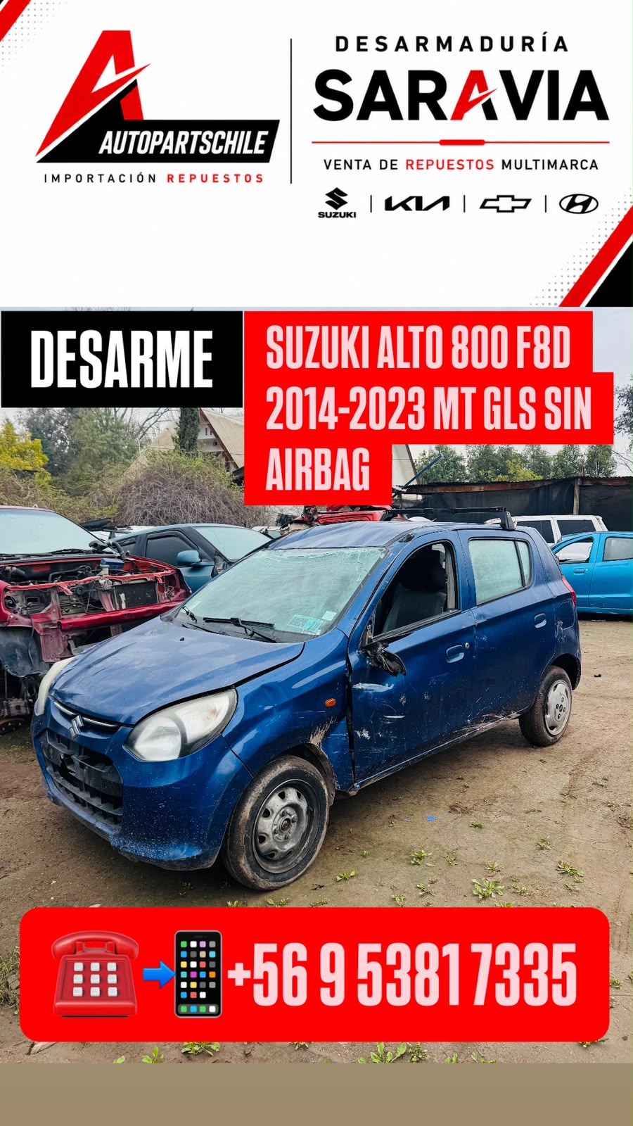 Suzuki Alto 800 F8D azul vista lateral en desarme