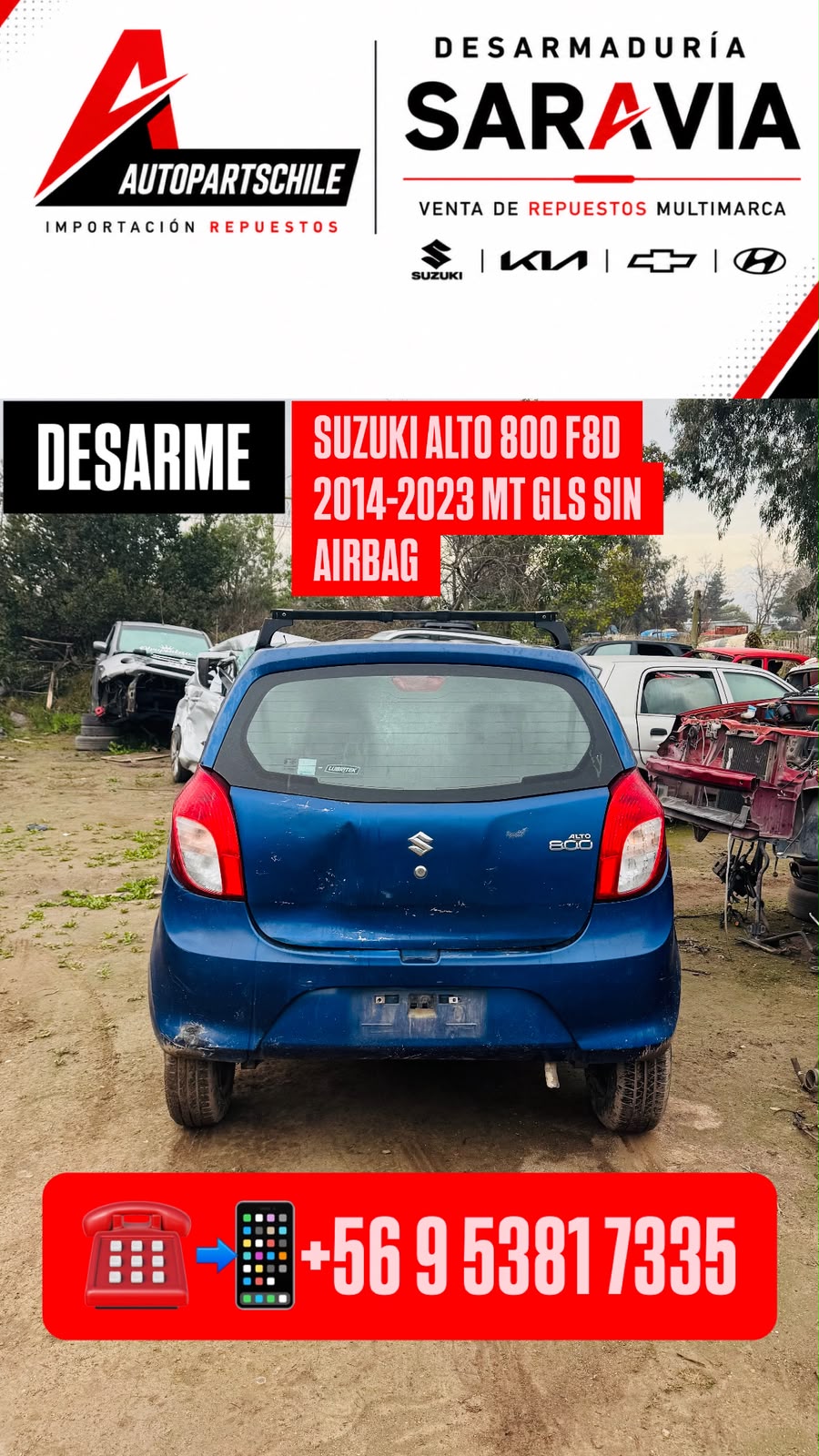 Suzuki Alto 800 F8D azul vista trasera en desarme
