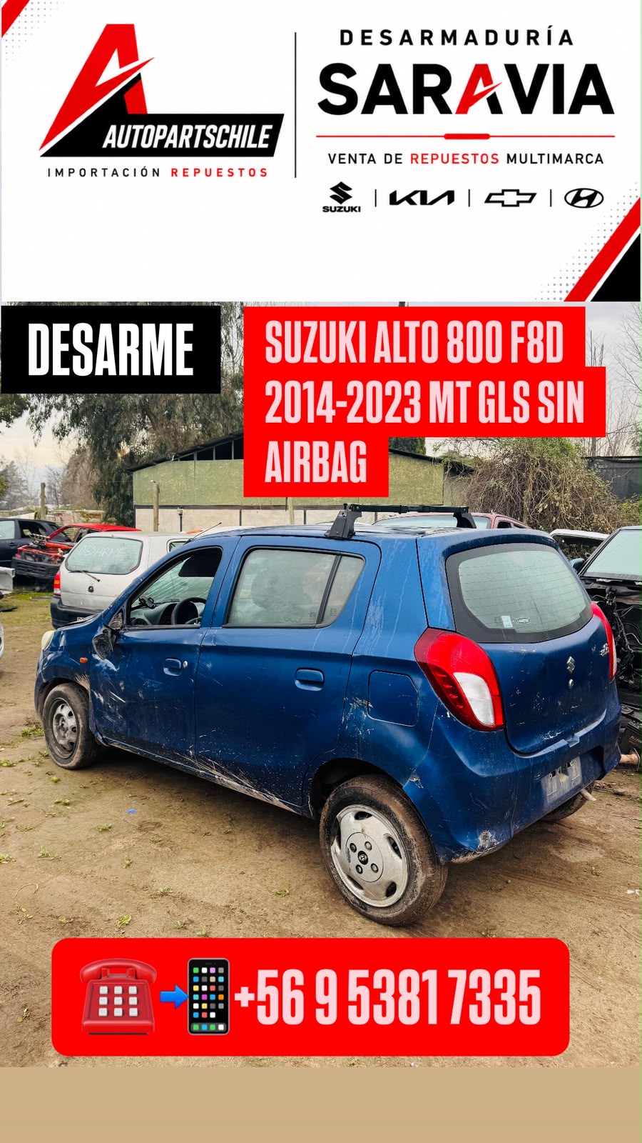 Suzuki Alto 800 F8D azul detalle en desarme