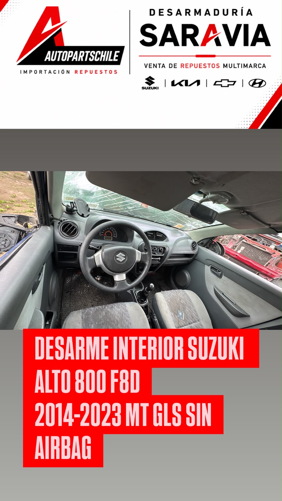 Suzuki Alto 800 F8D azul interior asientos en desarme