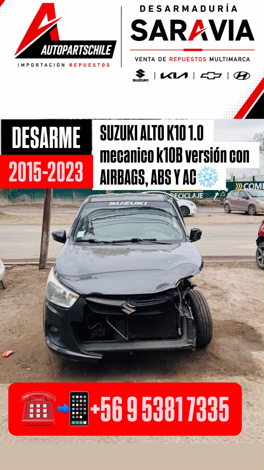 Suzuki Alto K10 2020 gris vista lateral en desarme