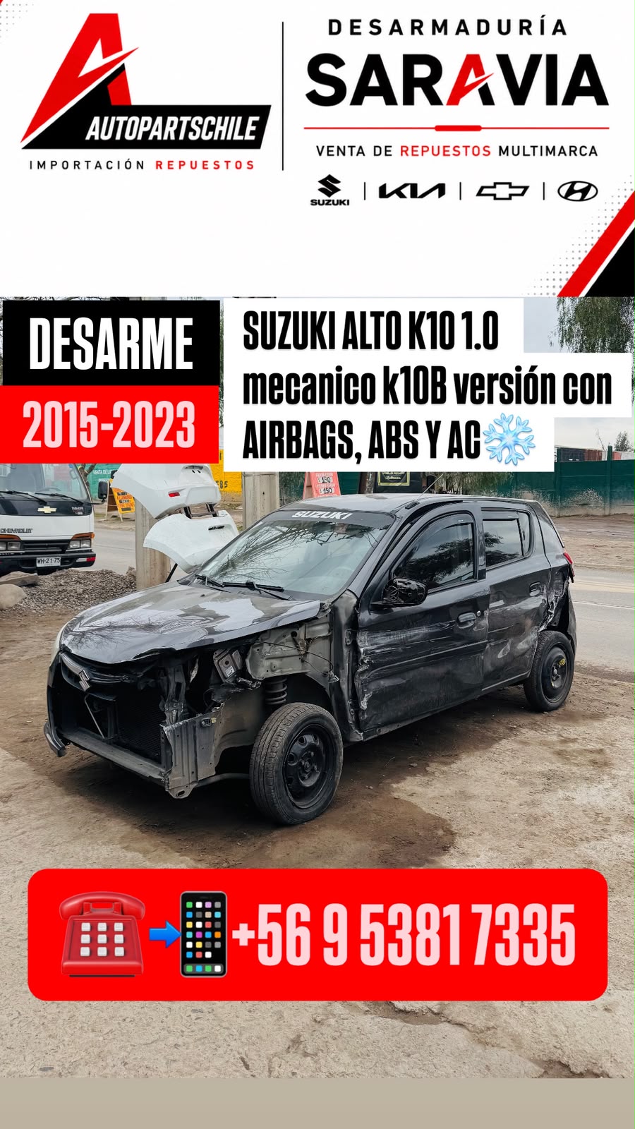 Suzuki Alto K10 2020 gris vista frontal en desarme