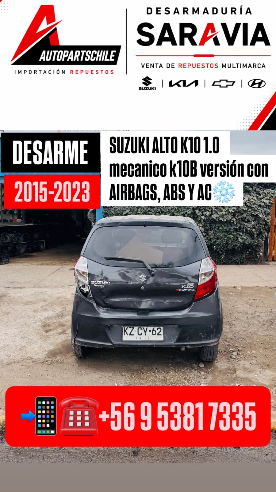 Suzuki Alto K10 2020 gris vista trasera en desarme