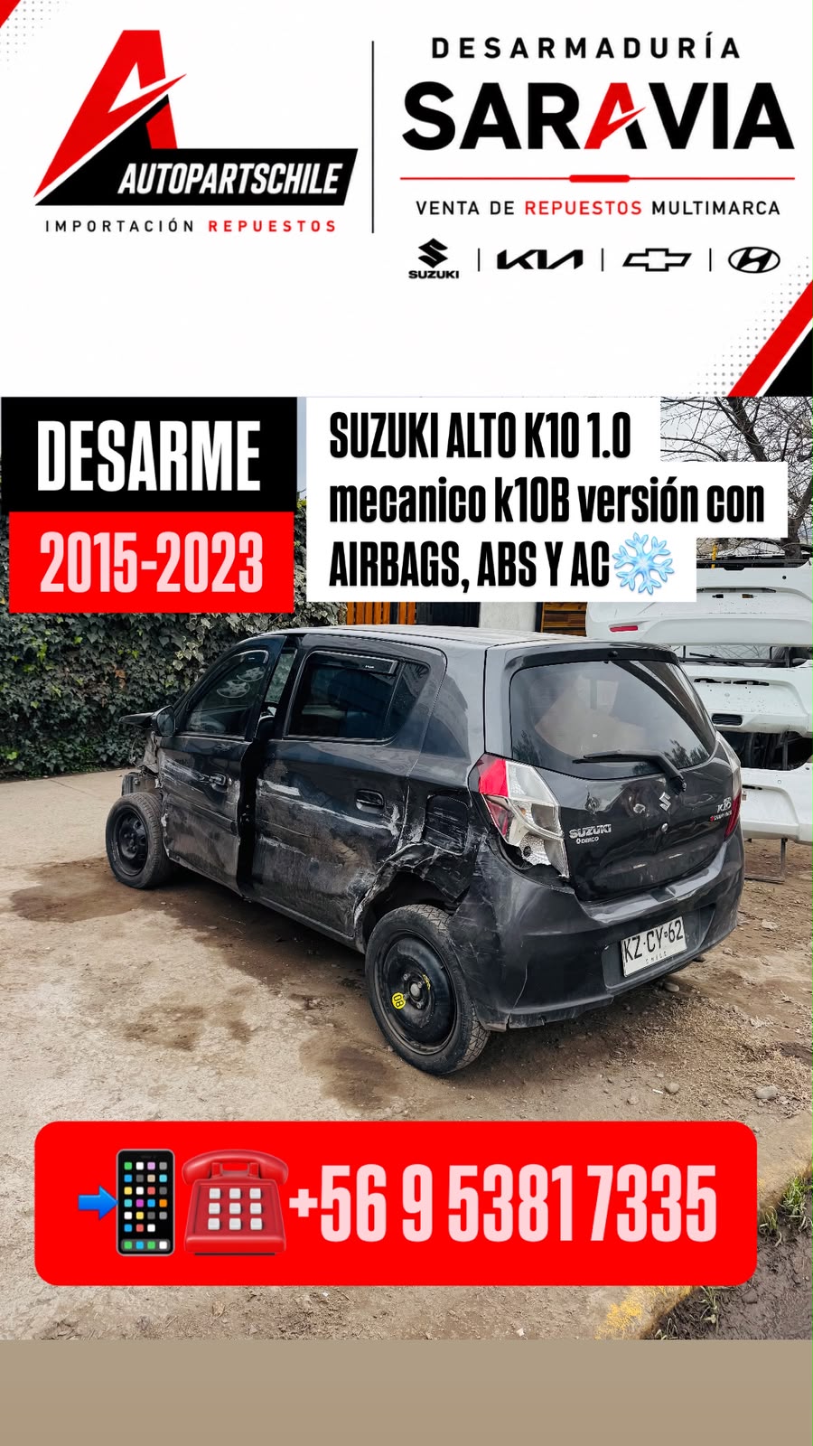 Suzuki Alto K10 2020 gris vista trasera 3/4 en desarme