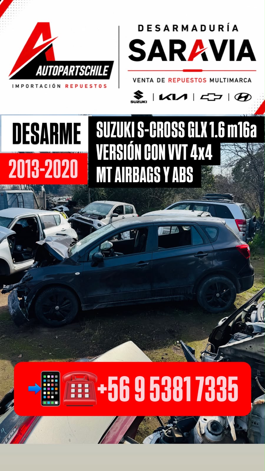 Suzuki S-Cross GLX 1.6 vista lateral en desarme