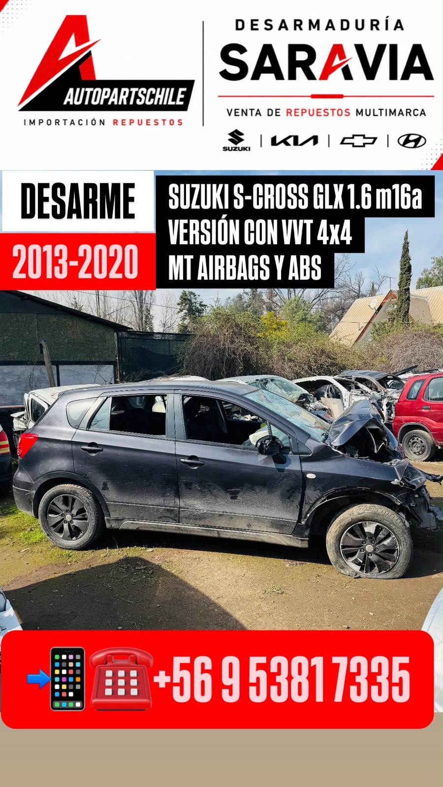 Suzuki S-Cross GLX 1.6 vista frontal en desarme