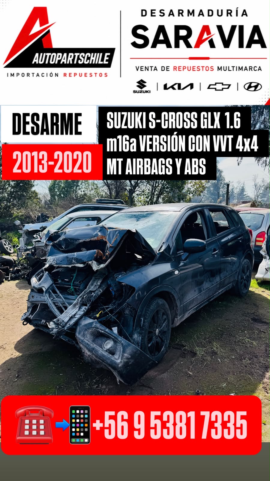 Suzuki S-Cross GLX 1.6 vista trasera en desarme