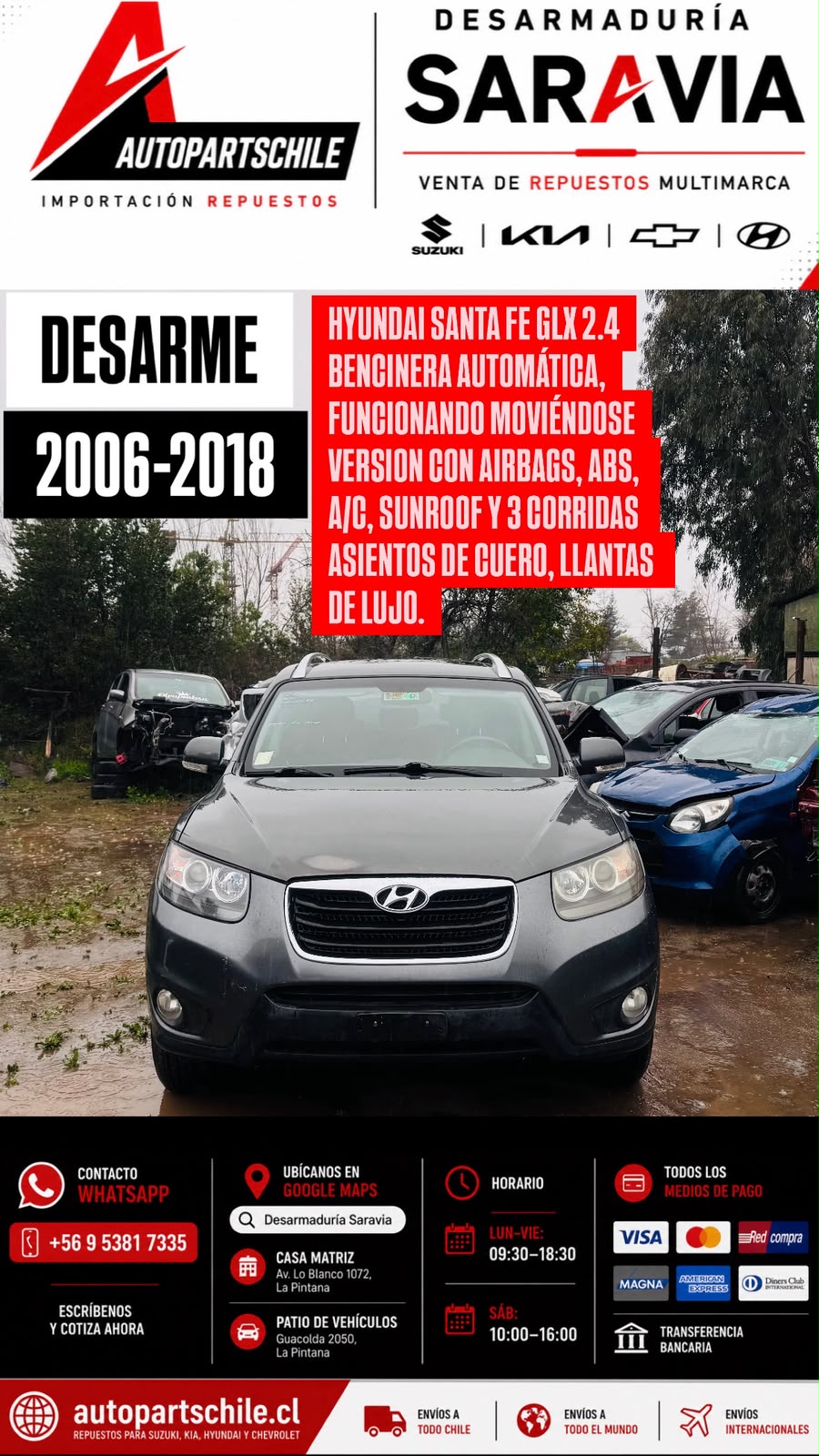 Hyundai Santa Fe GLX 2.4 vista lateral en desarme