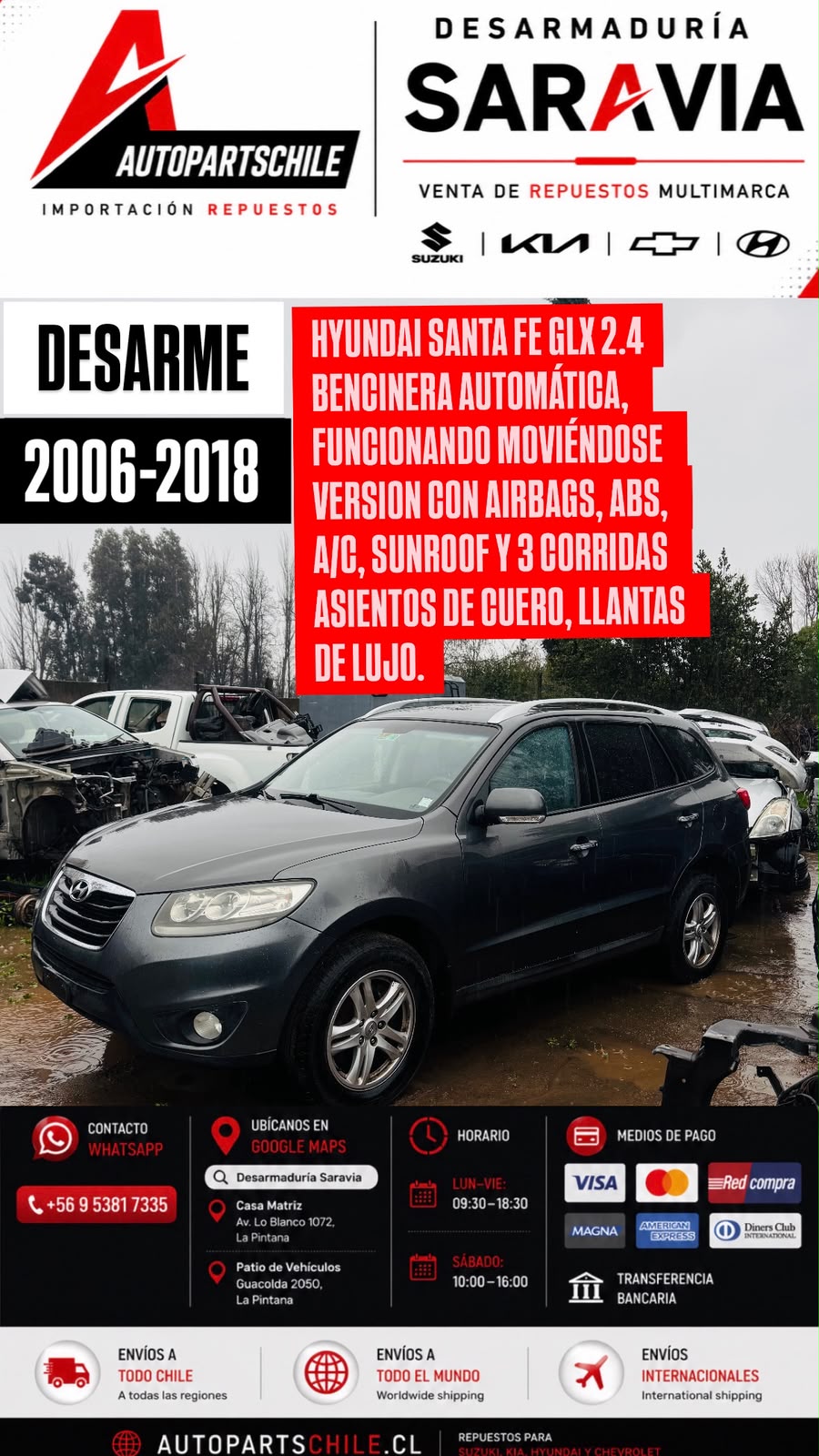 Hyundai Santa Fe GLX 2.4 vista frontal en desarme