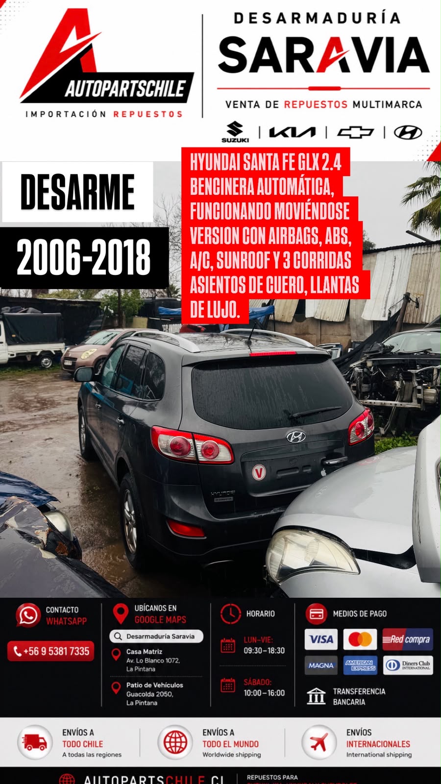Hyundai Santa Fe GLX 2.4 vista trasera en desarme