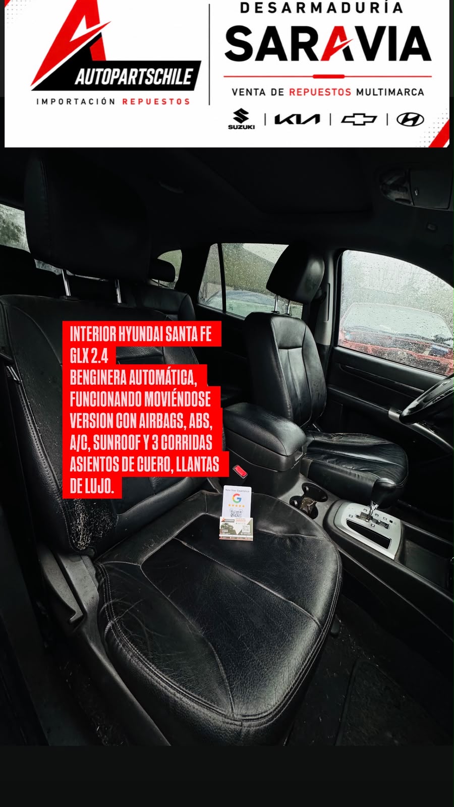 Hyundai Santa Fe GLX 2.4 interior asientos en desarme