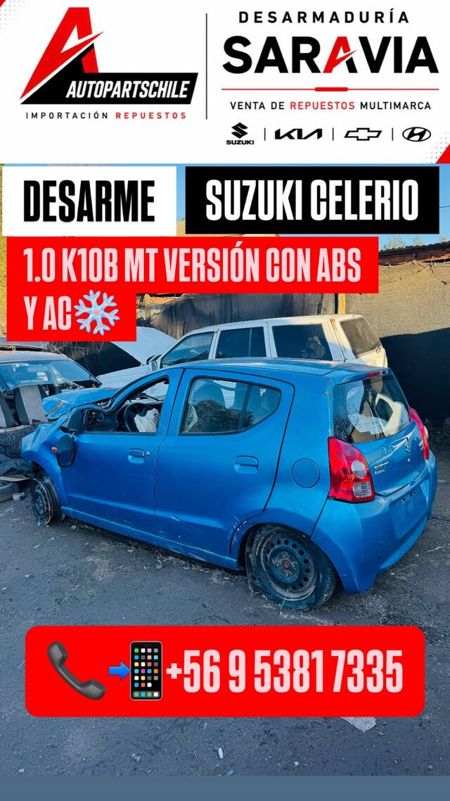 Suzuki Celerio azul 2008-2014 vista trasera lateral en desarme