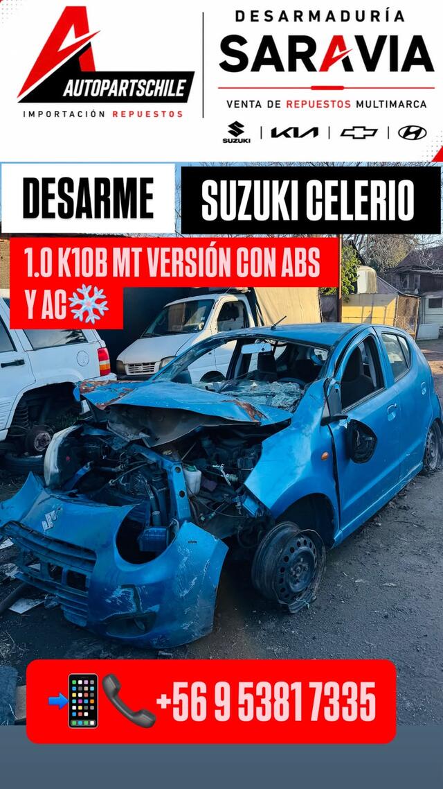 Suzuki Celerio azul 2008-2014 vista motor en desarme