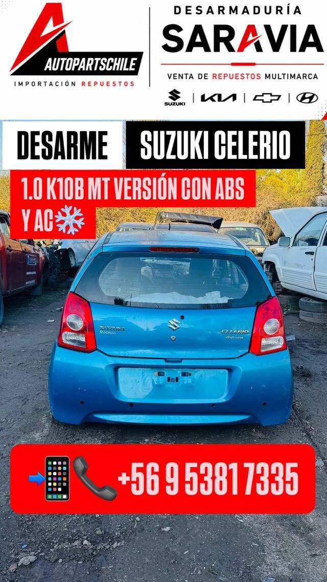 Suzuki Celerio 1.0 K10B azul 2008-2014 versión con ABS y aire acondicionado en desarme