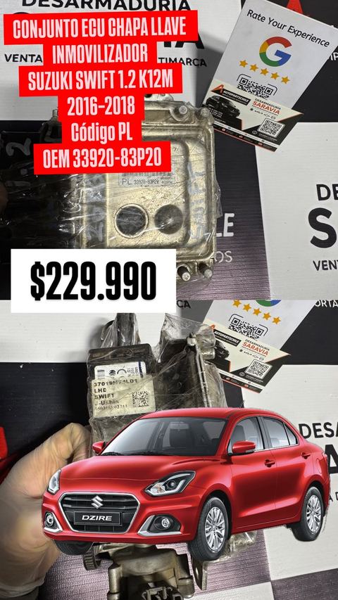Conjunto ECU + chapa + llave inmovilizador - código PL — Suzuki Swift 1.2 K12M 2016-2018
